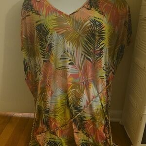 H&M Pink and Yellow Swim Coverup with Tropical Print